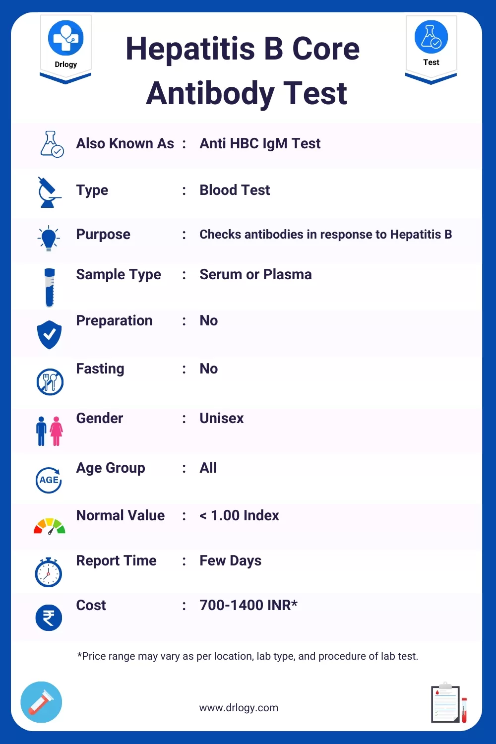 Hepatitis B Core Antibody Test  Price, Normal Range, Result, Purpose, Meaning and Interpretation - Drlogy Test