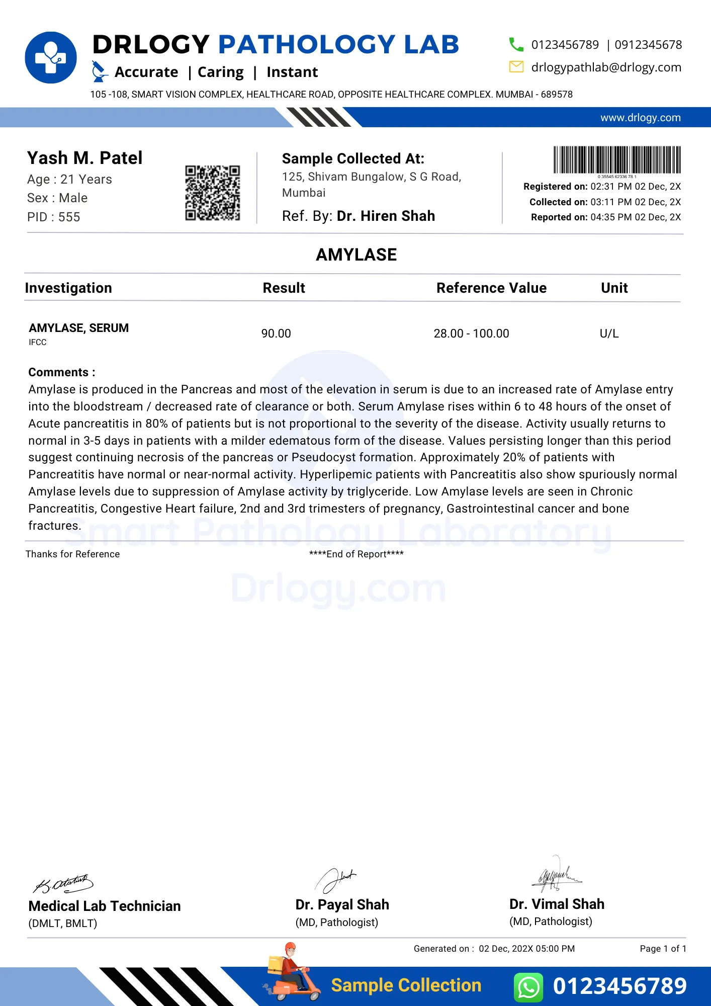 Amylase Test Report Format Example Sample Template - Drlogy Lab Report