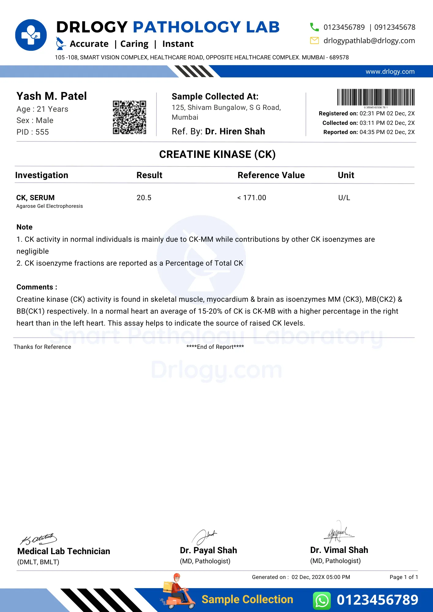 Creatine Kinase Test Report - Drlogy Test