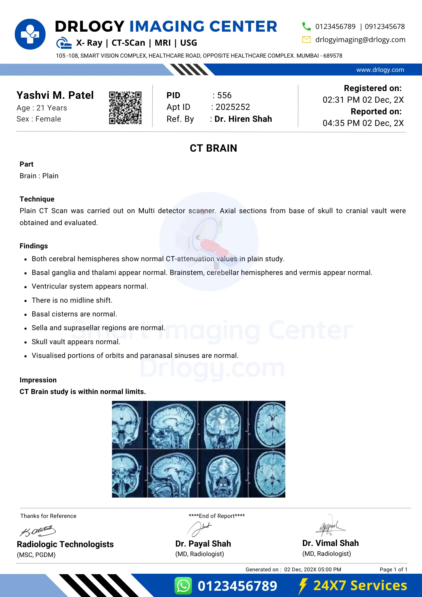 CT Scan Report Format - Drlogy