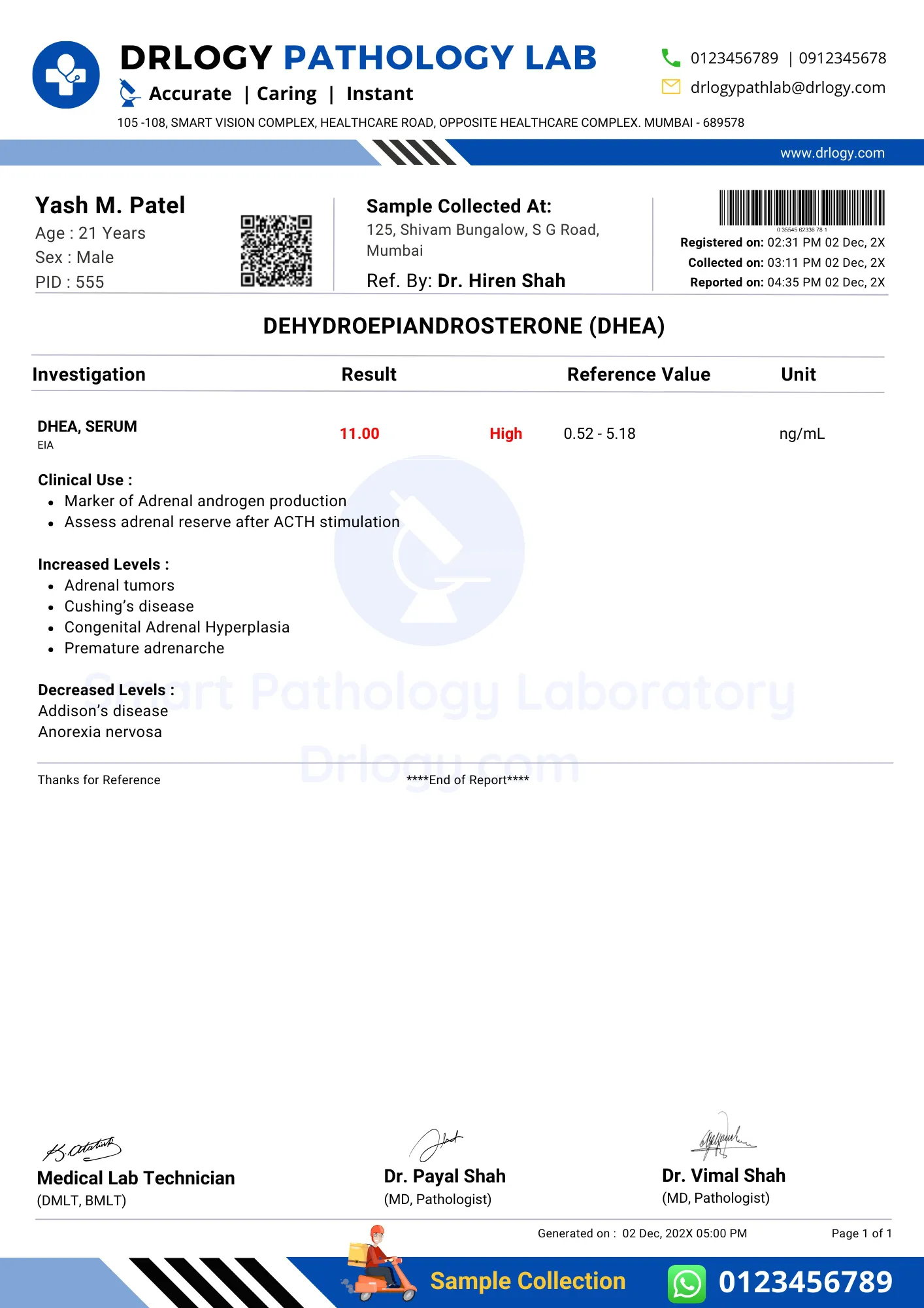 DHEA Test Report Format - Drlogy