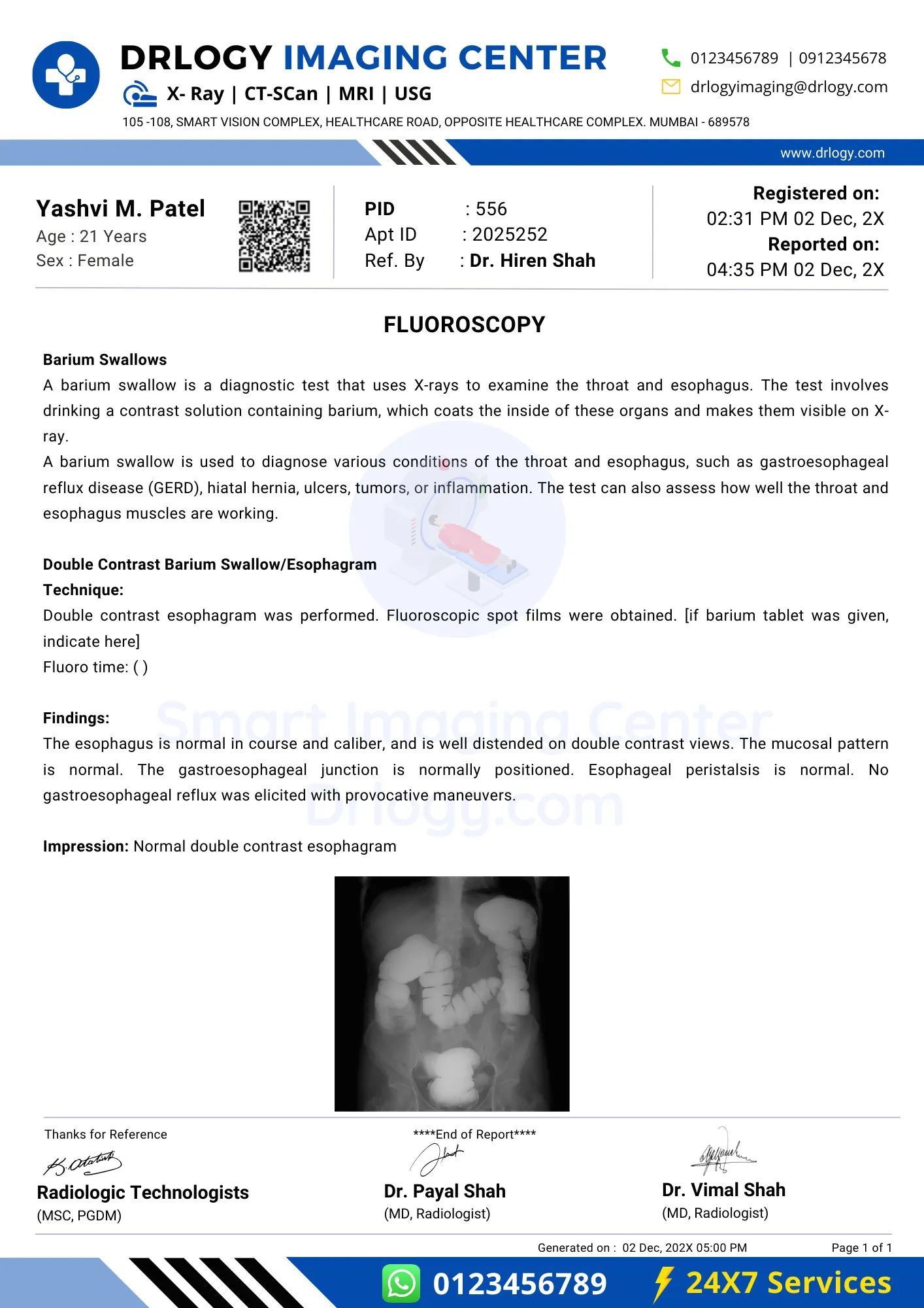 Fluoroscopy Report Format Example Sample Template - Drlogy Lab Report