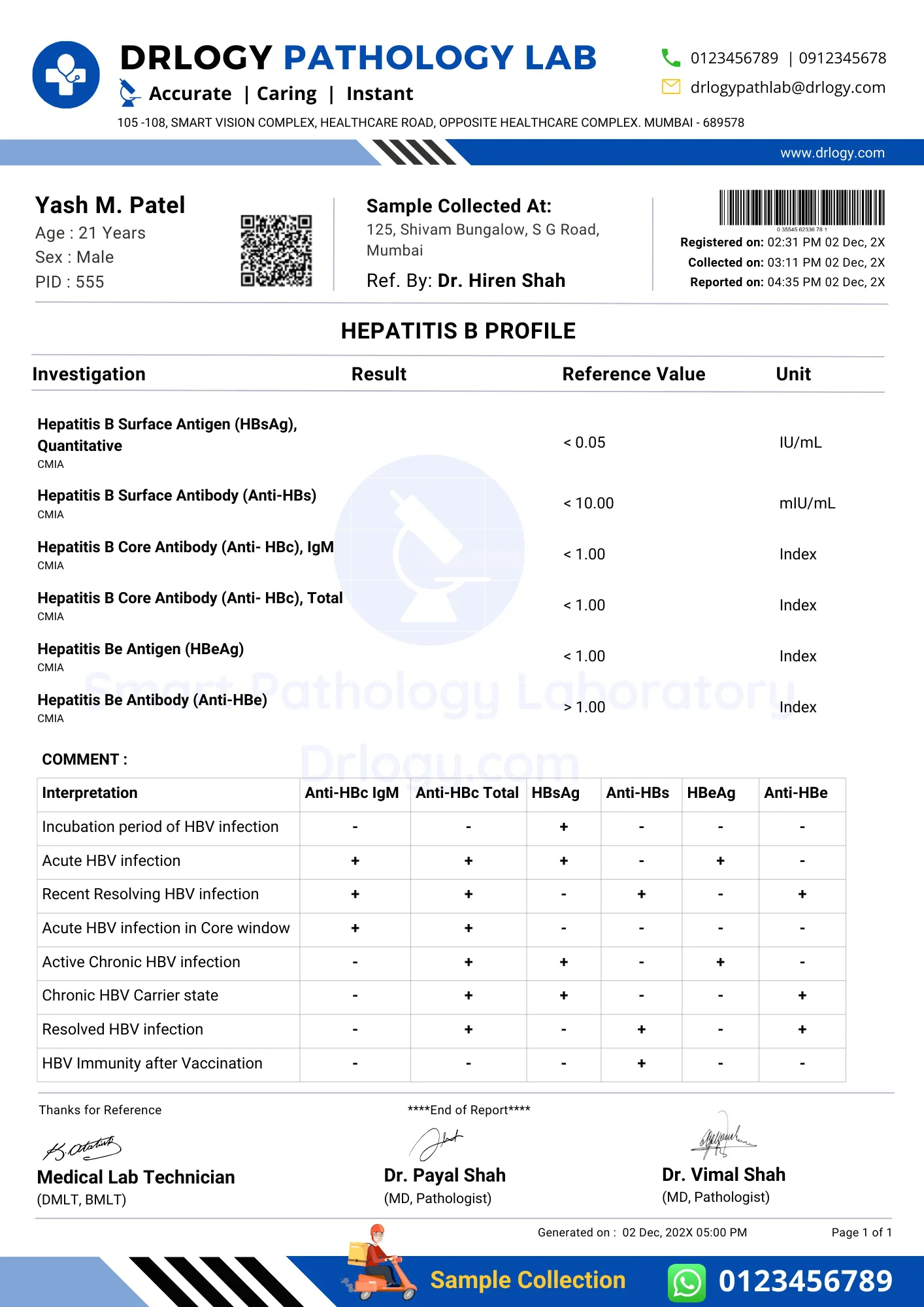 Hepatitis B Profile Report Format Example Sample Template - Drlogy Lab Report