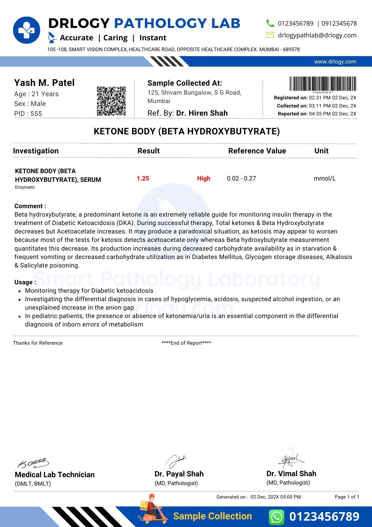 Beta-Hydroxybutyrate test for diagnosis of DKA