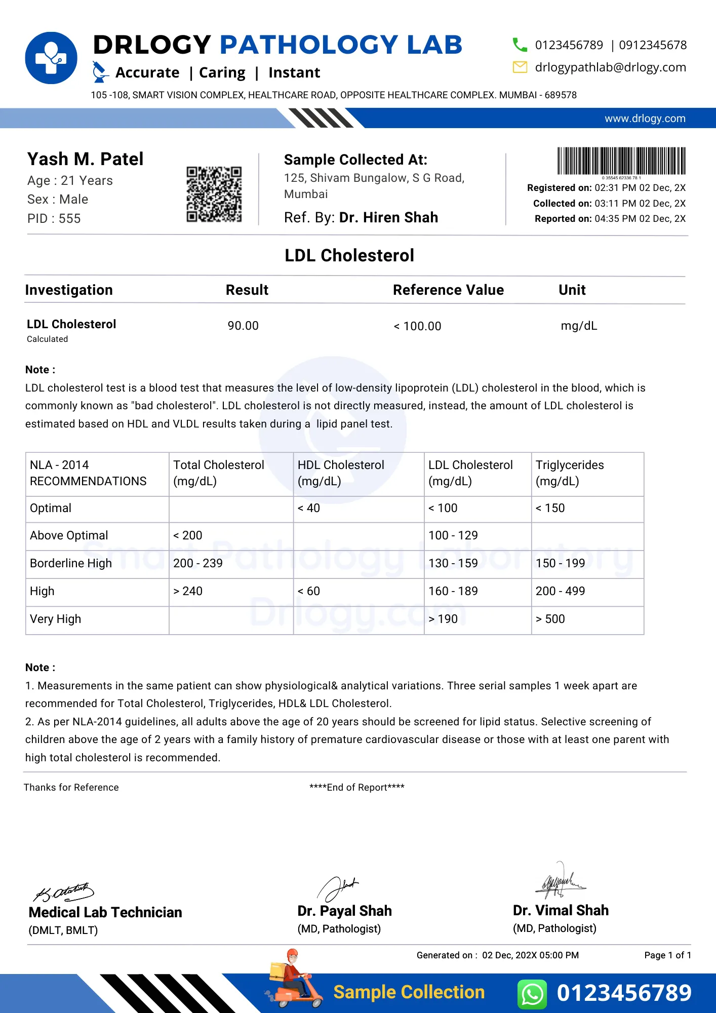 LDL Cholesterol Test Report - Drlogy Test