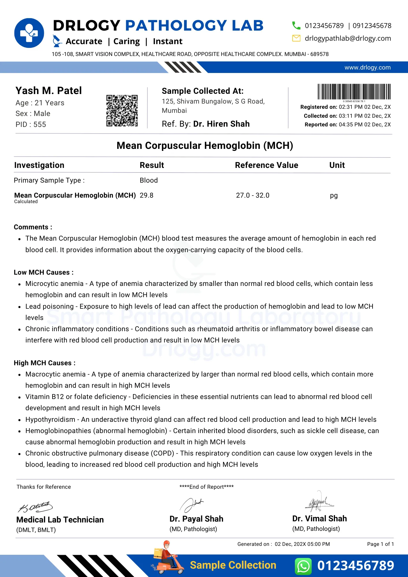 MCH Blood Test Report - Drlogy Test