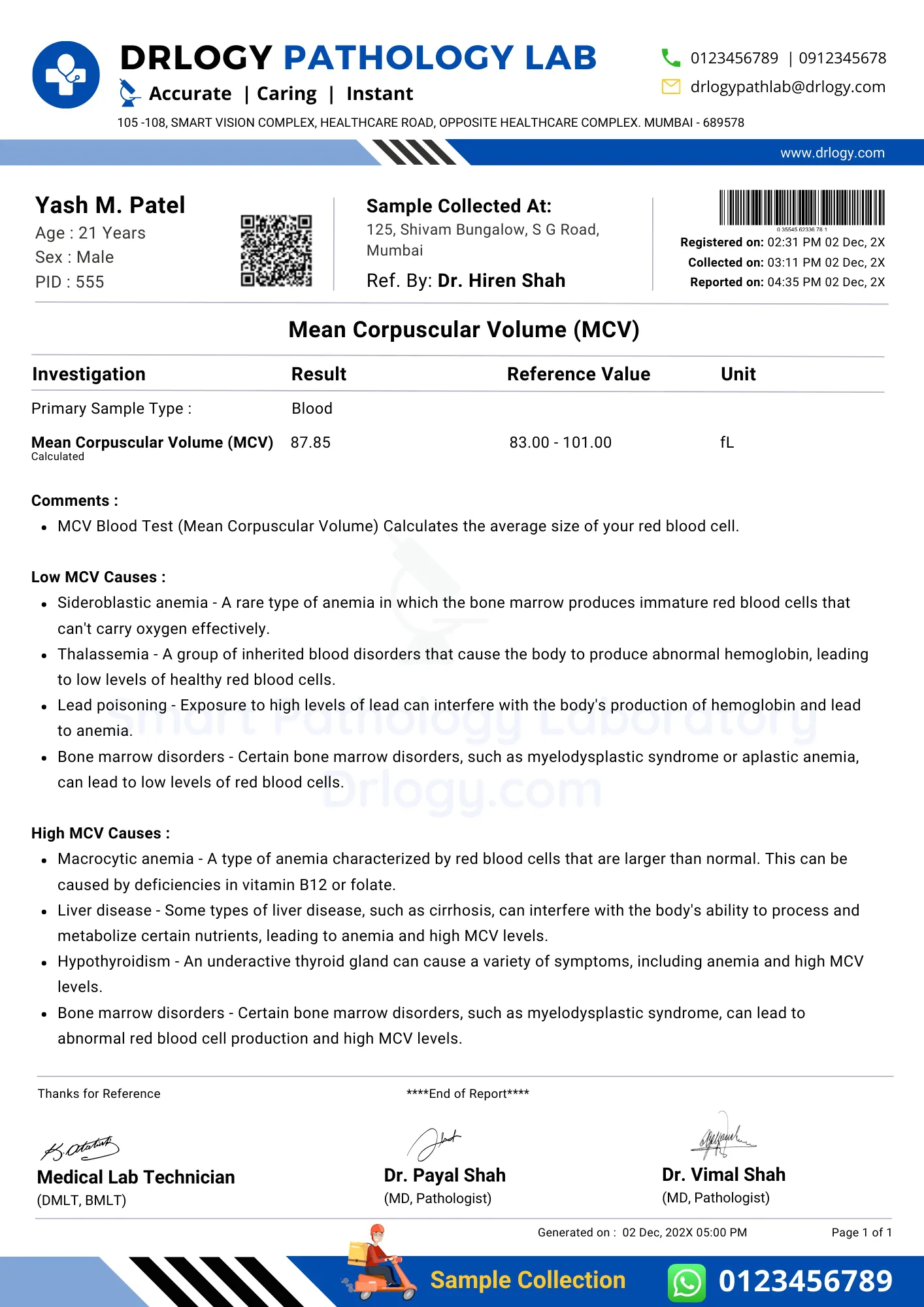 MCV Blood Test report - Drlogy Test