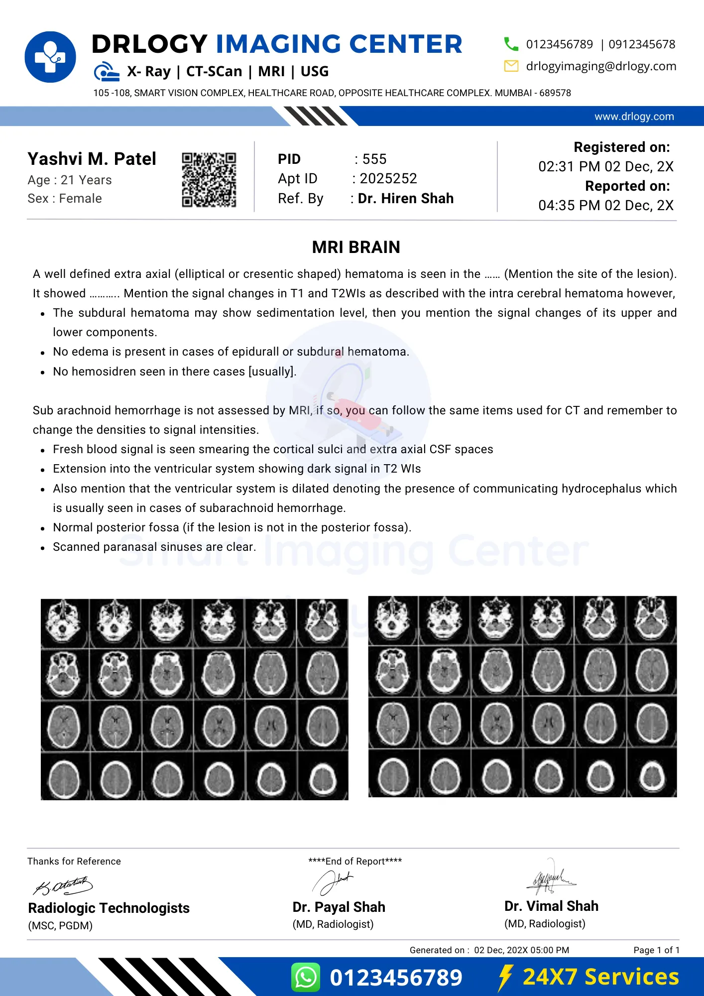 MRI Report Format - Drlogy