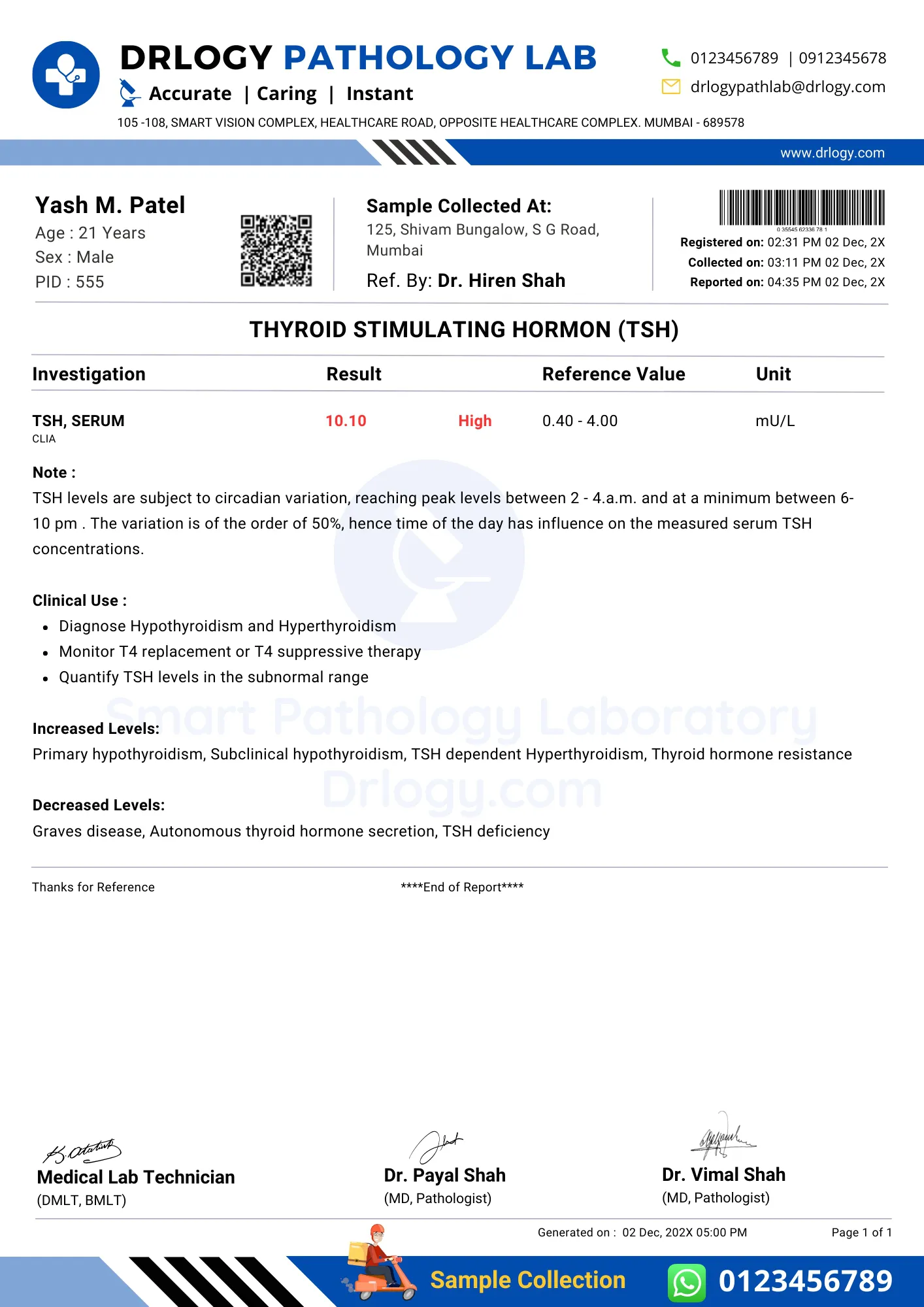 Thyroid Stimulating Hormone (TSH) Report Example, Format, Sample and Template - Drlogy Lab Reports