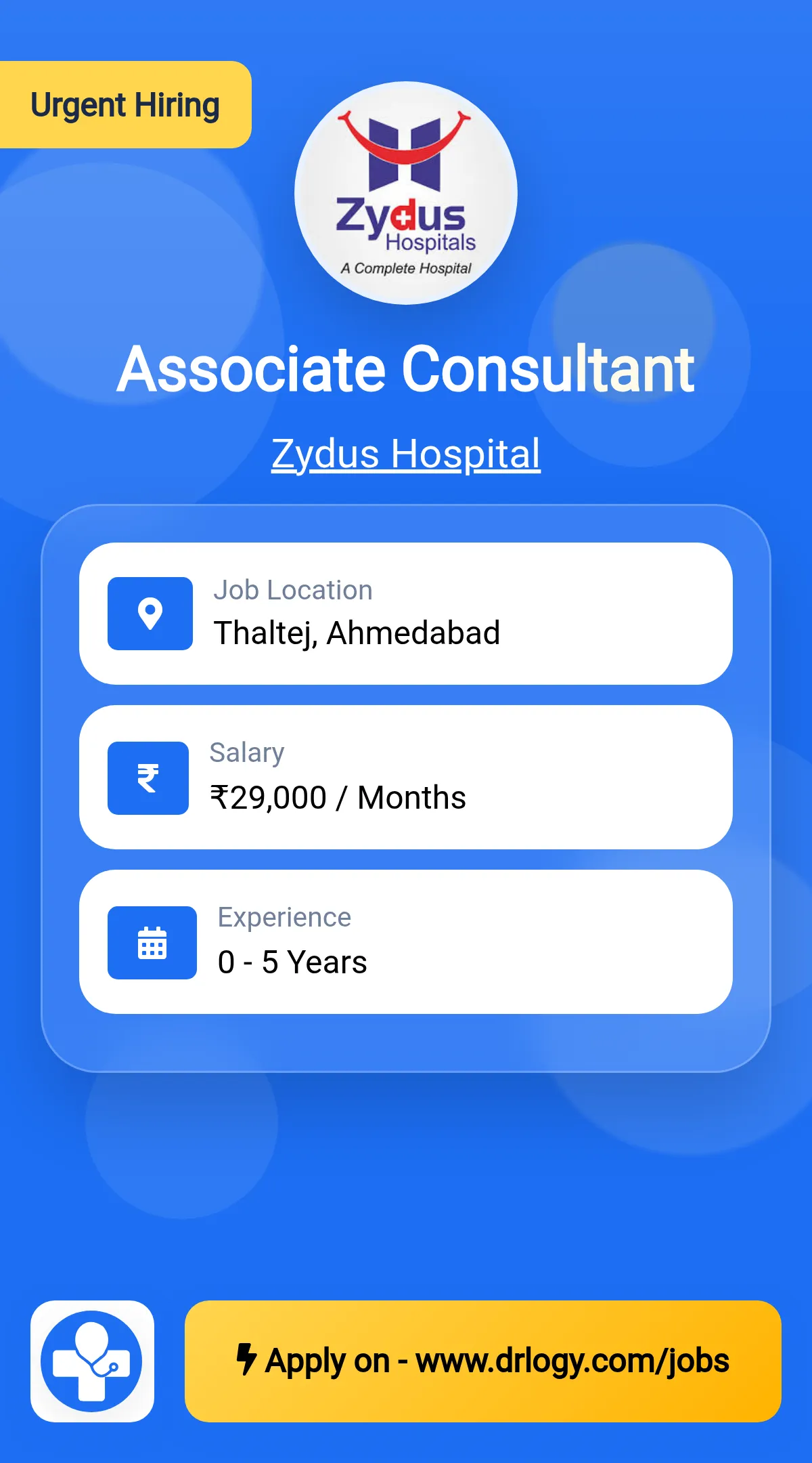 Associate Consultant Job in Ahmedabad at Zydus Hospital
