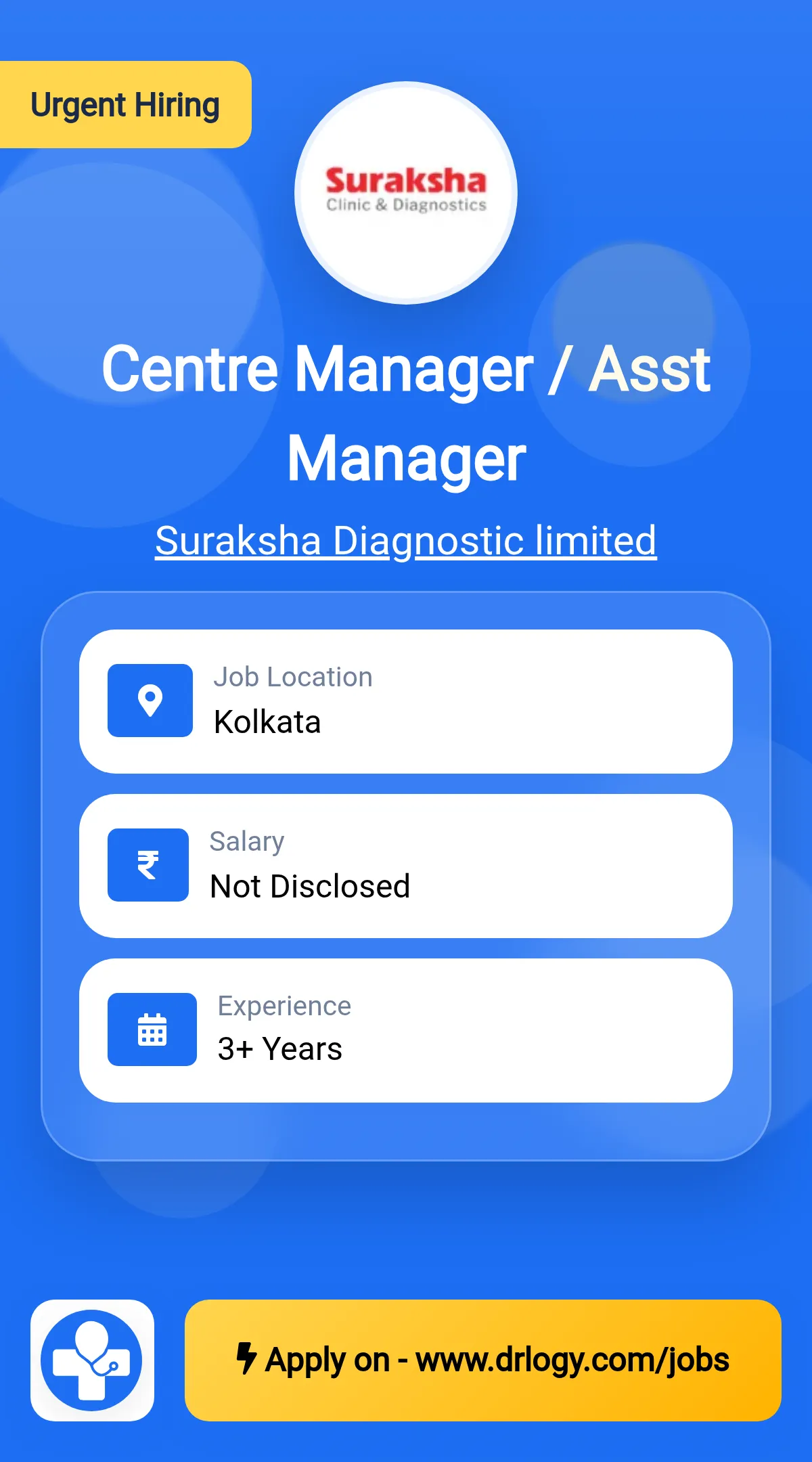 Centre Manager / Asst Manager Job in Kolkata at Suraksha Diagnostic limited