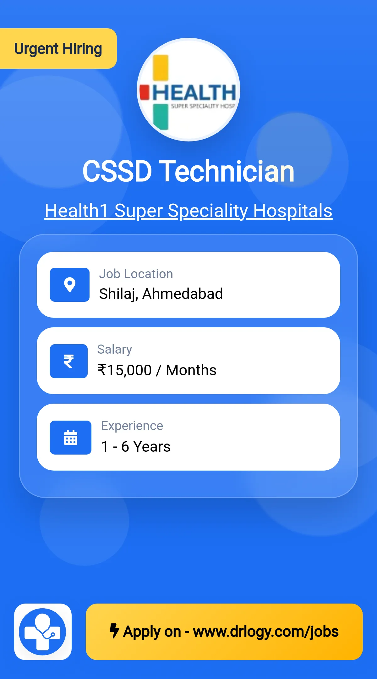 CSSD Technician Job in Ahmedabad at Health1 Super Speciality Hospitals