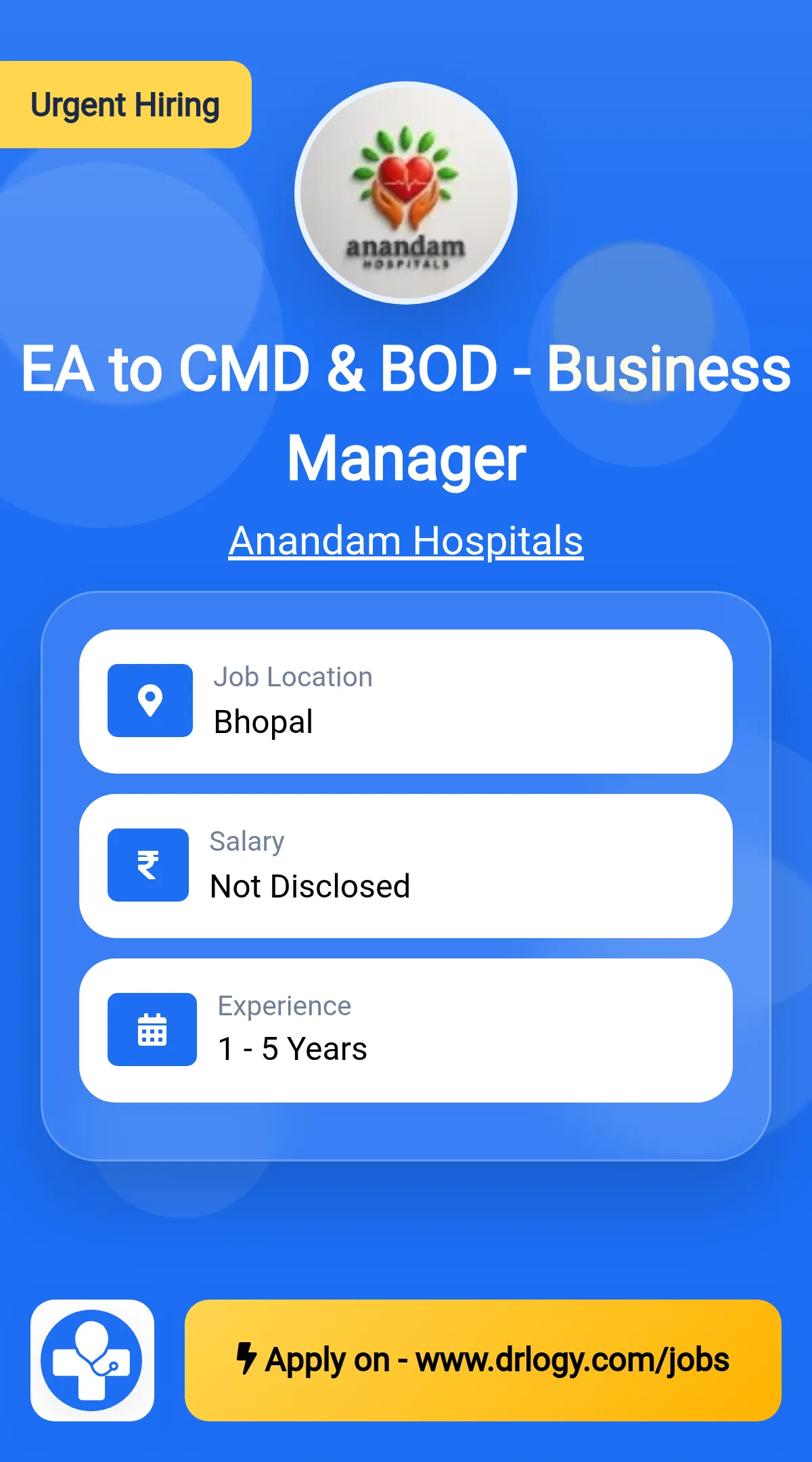 EA to CMD & BOD - Business Manager Job in Bhopal at Anandam Hospitals