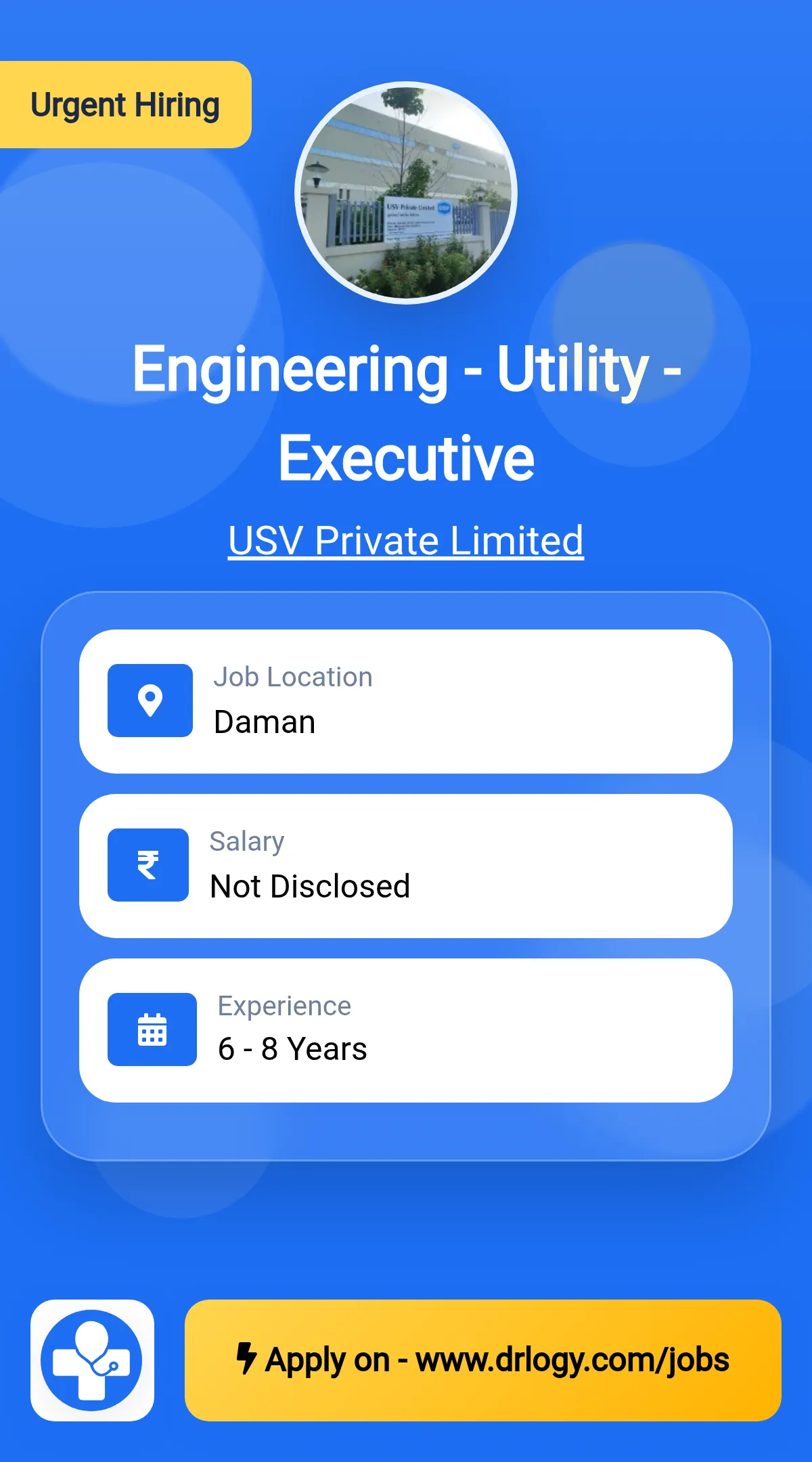 Engineering - Utility - Executive Job in Daman at USV Private Limited