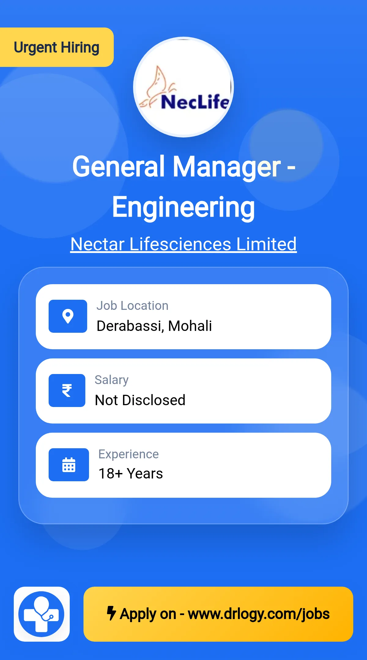 General Manager - Engineering Job in Mohali at Nectar Lifesciences Limited