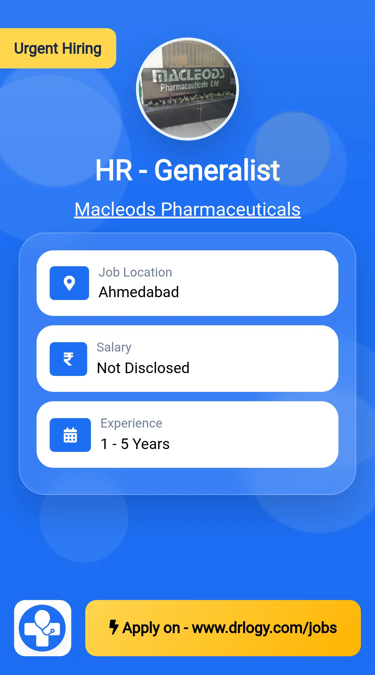 HR - Generalist Job in Ahmedabad at Macleods Pharmaceuticals