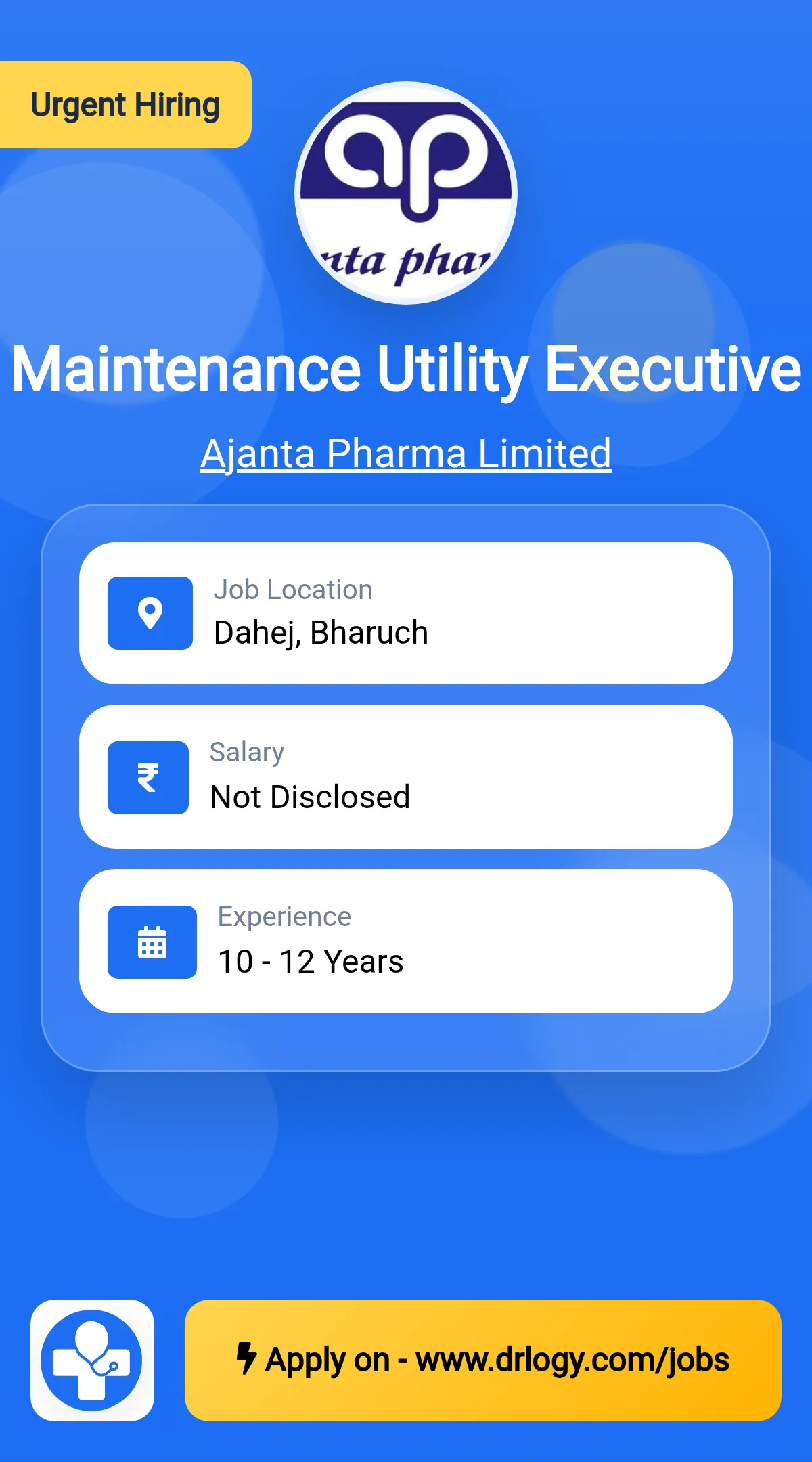 Maintenance Utility Executive Job in Bharuch at Ajanta Pharma Limited
