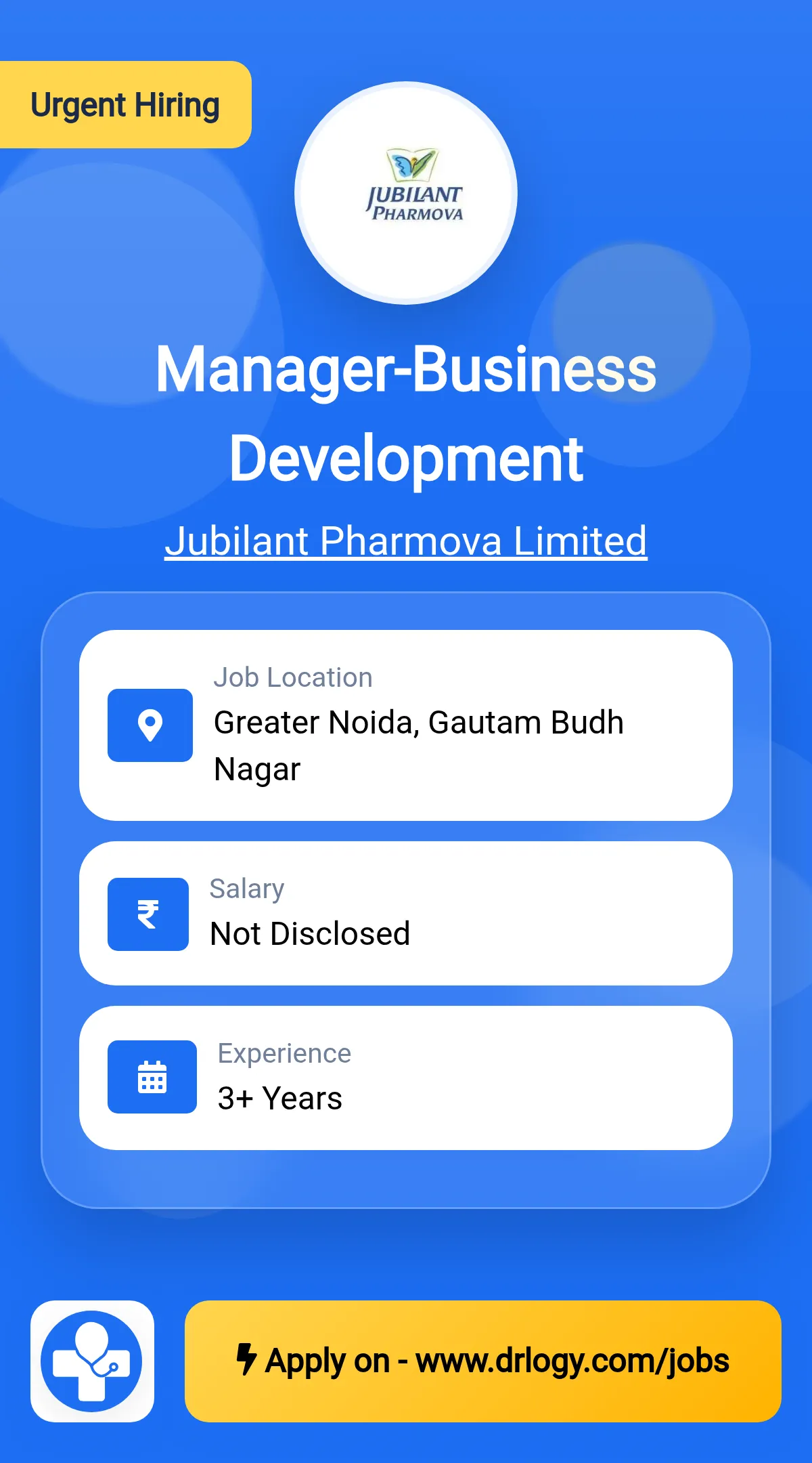 Manager-Business Development Job in Greater Noida at Jubilant Pharmova Limited