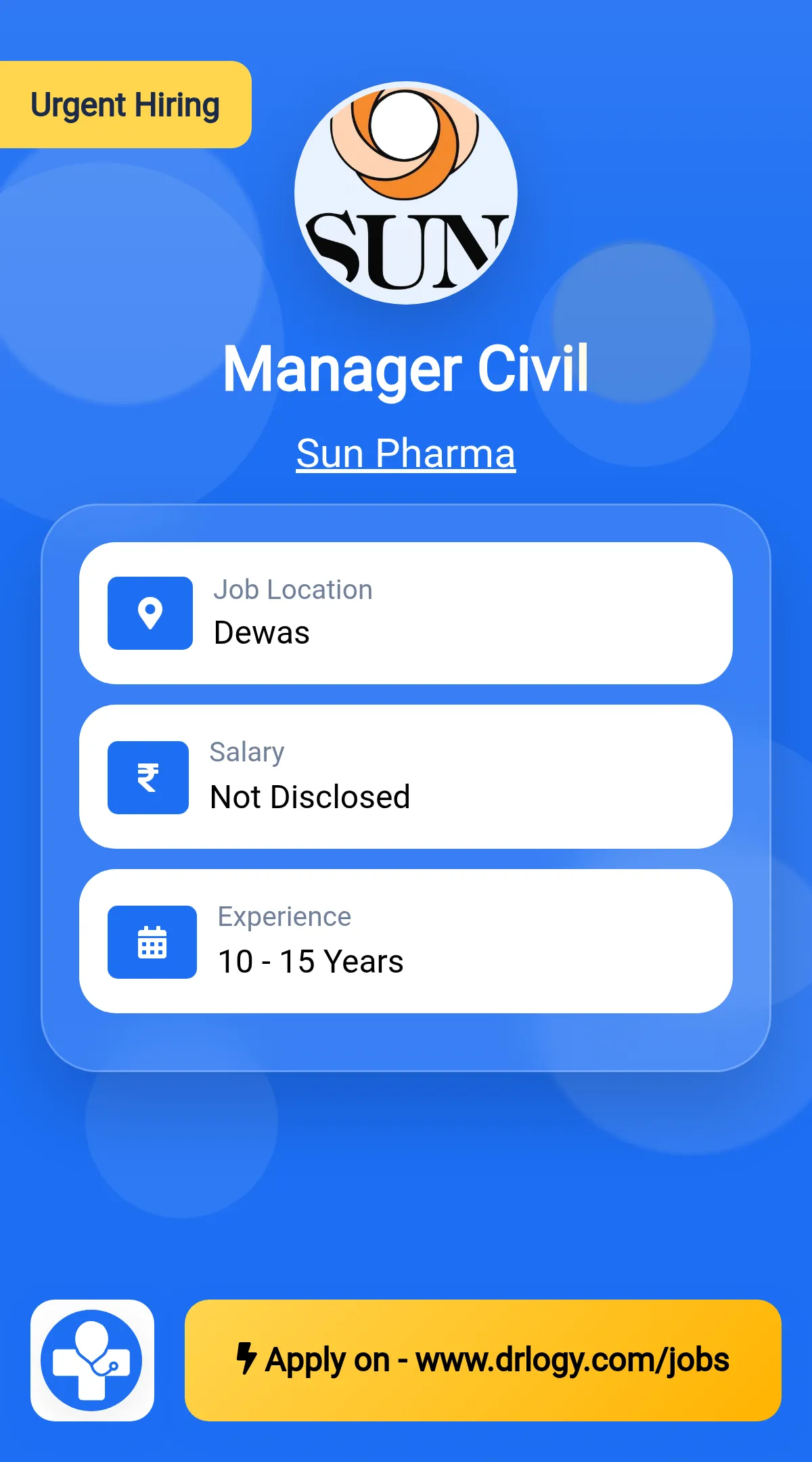 Manager Civil Job in Dewas at Sun Pharma