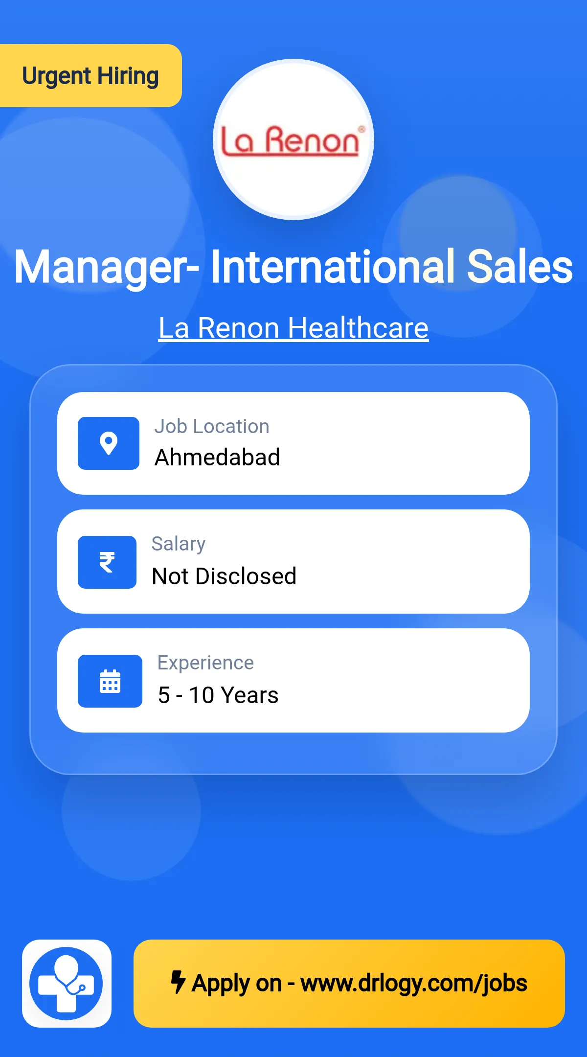 Manager- International Sales Job in Ahmedabad at La Renon Healthcare