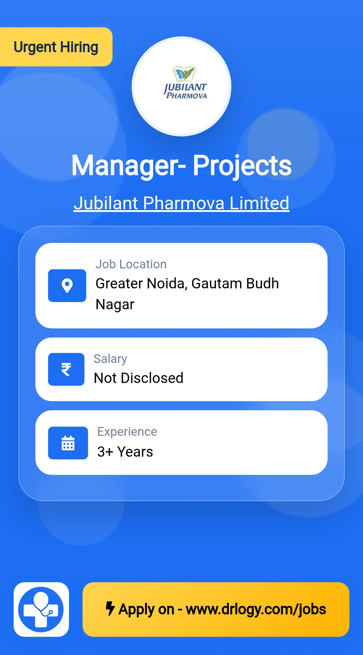 Manager- Projects Job in Greater Noida at Jubilant Pharmova Limited