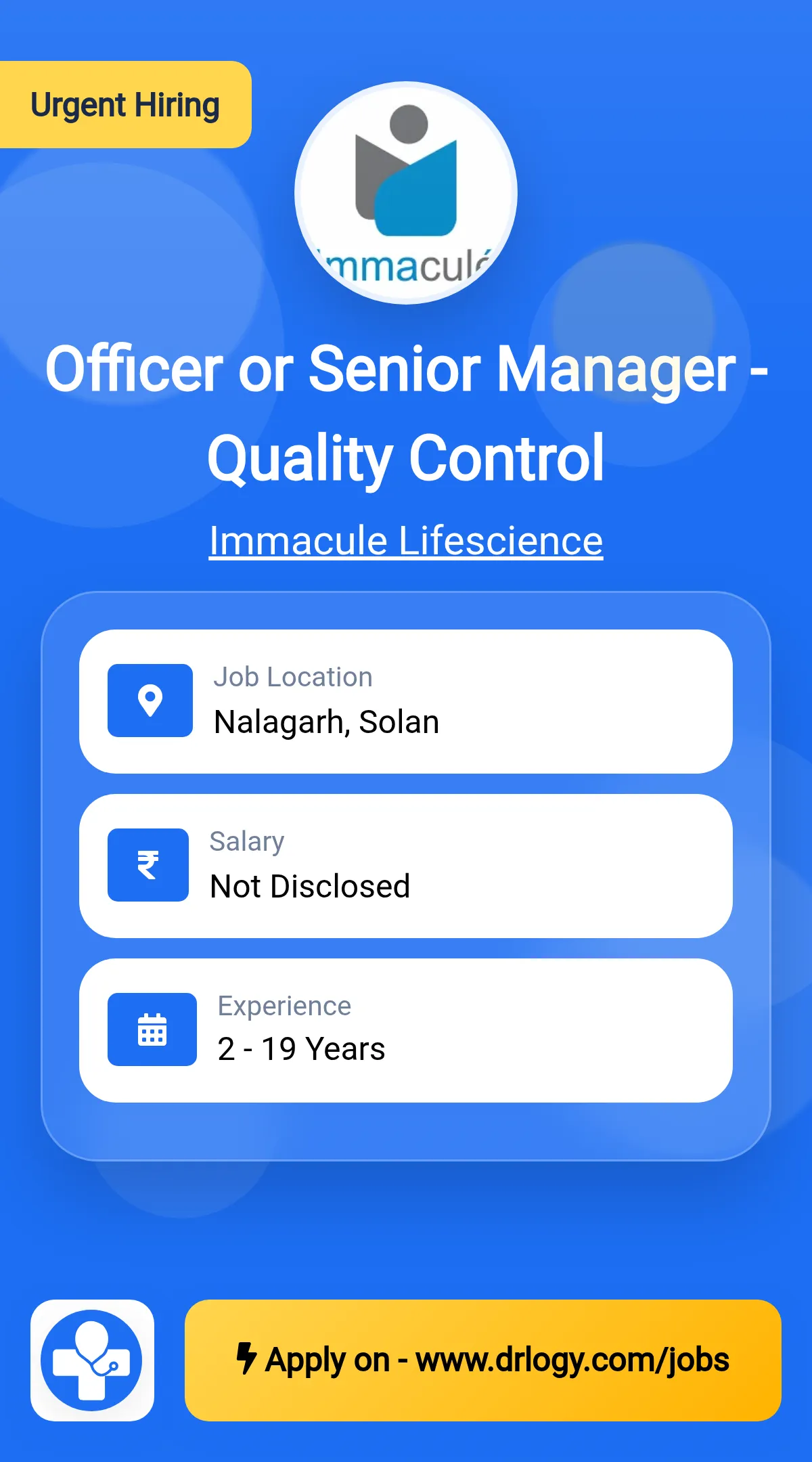 Officer or Senior Manager - Quality Control