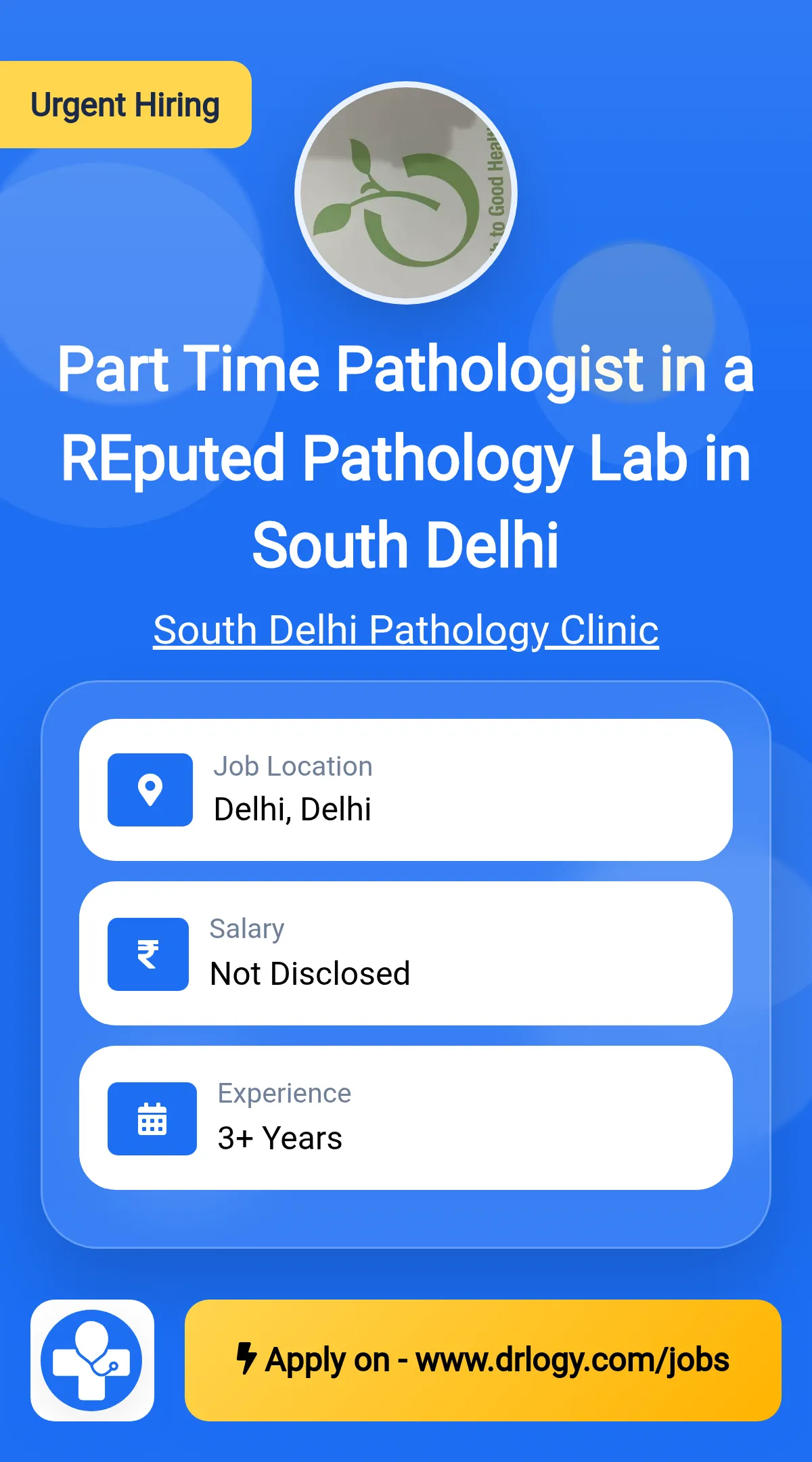 Pathologist in a Reputed Pathology Lab in South Delhi Job in Delhi at South Delhi Pathology Clinic