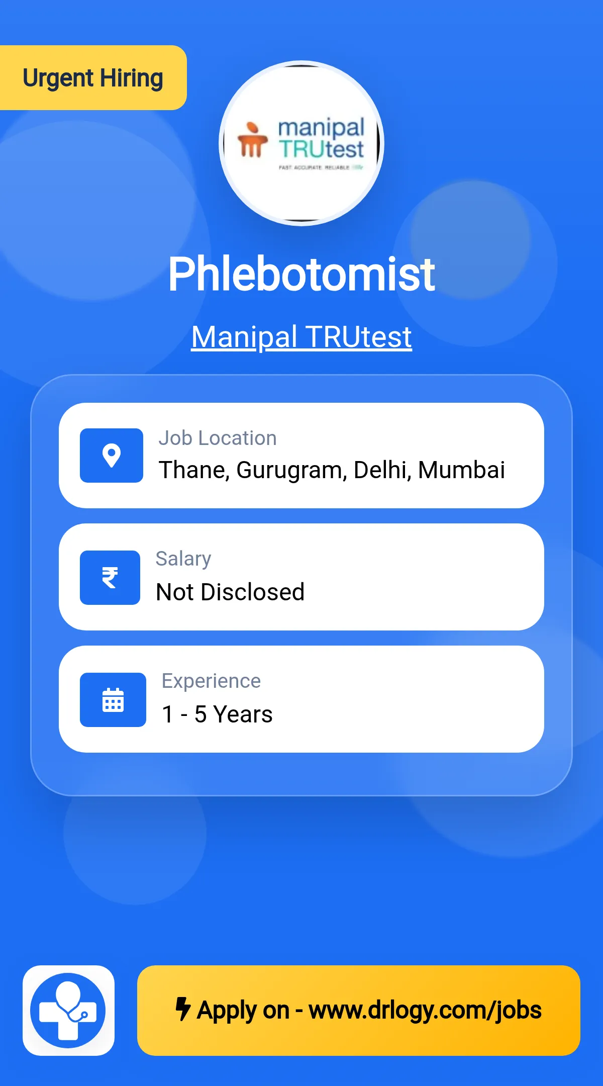 Phlebotomist Job in Mumbai at Manipal TRUtest