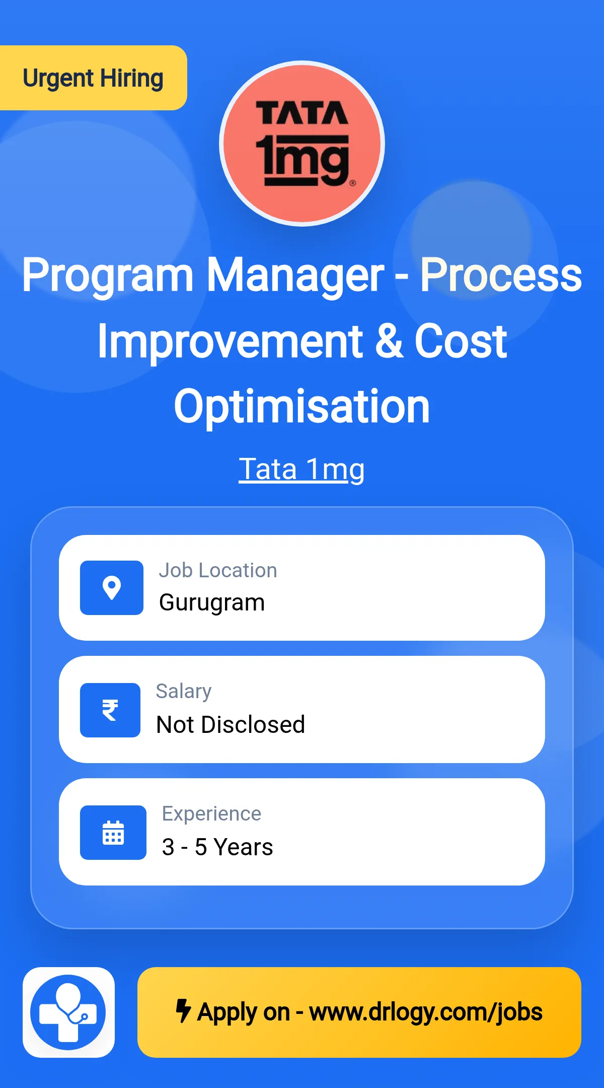 Program Manager - Process Improvement & Cost Optimisation Job in Gurugram at Tata 1mg