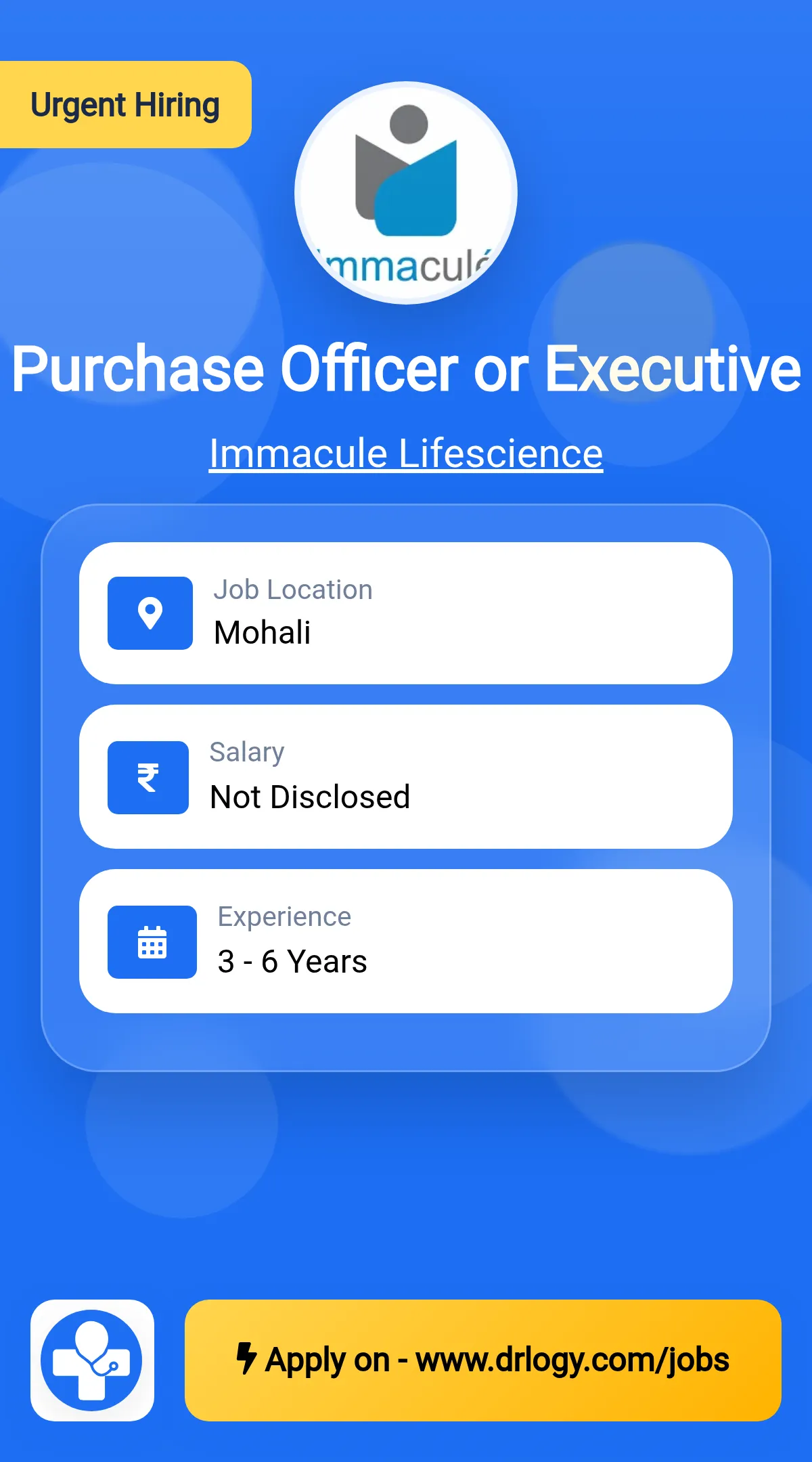 Purchase Officer or Executive Job in Mohali at Immacule Lifescience