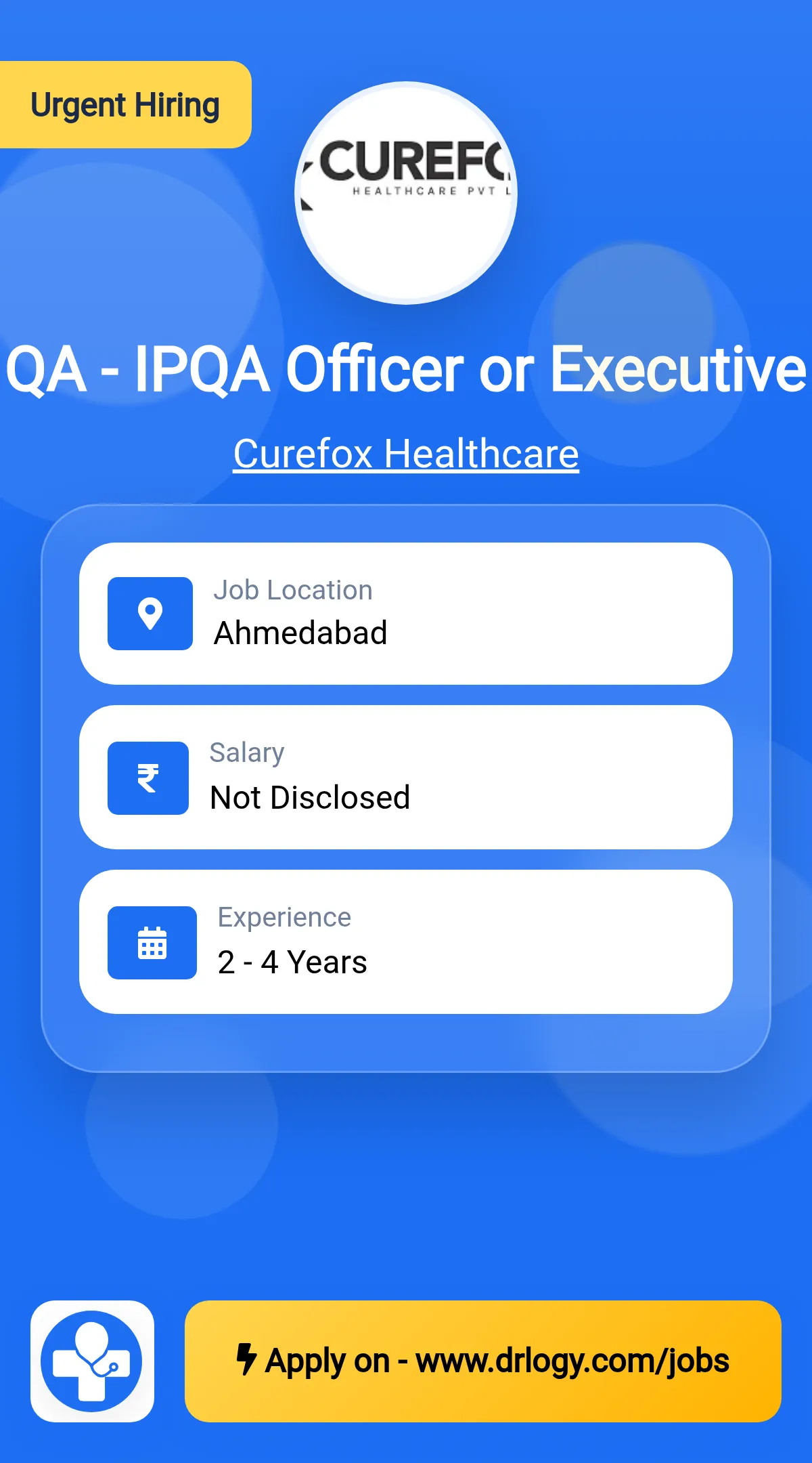 QA - IPQA Officer or  Executive Job in Ahmedabad at Curefox Healthcare