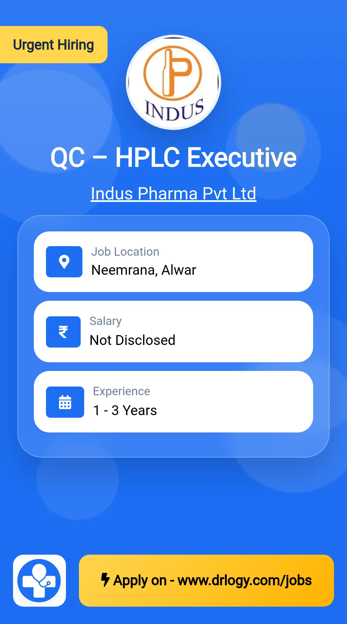 QC – HPLC Executive Job in Alwar at Indus Pharma Pvt Ltd