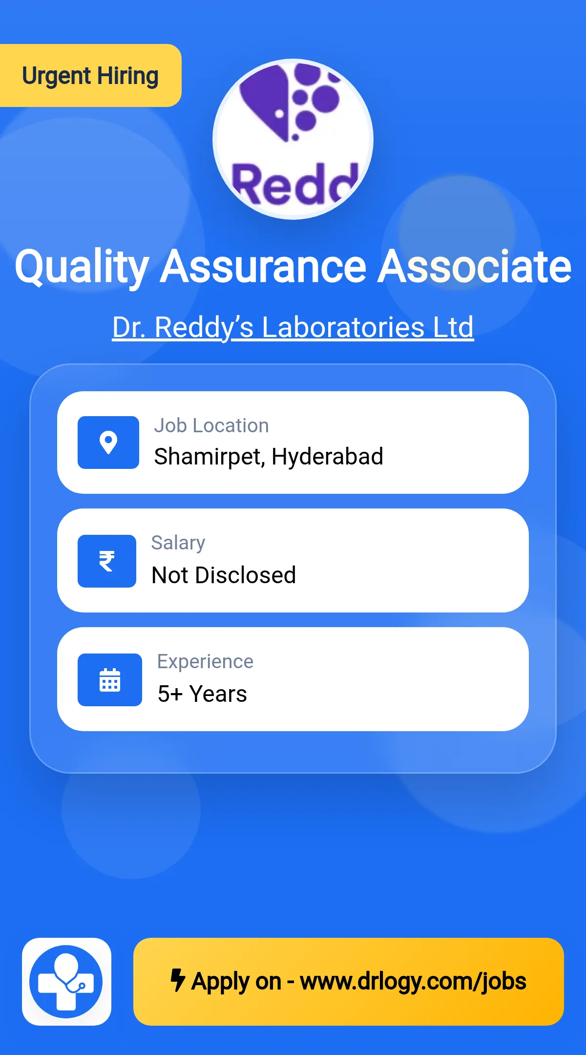Quality Assurance Associate Job in Hyderabad at Dr. Reddy’s Laboratories Ltd