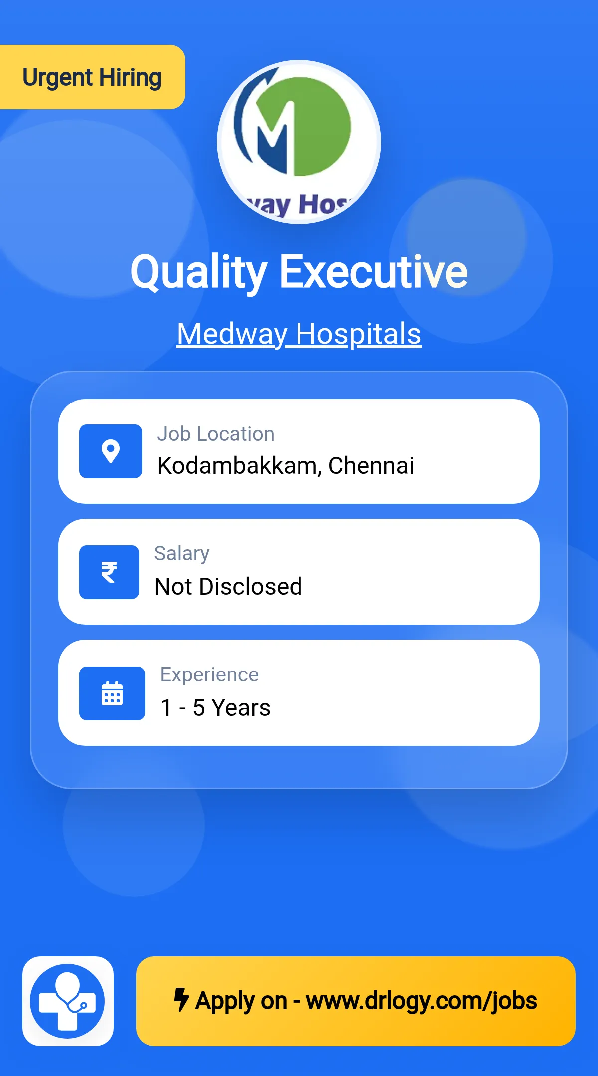 Quality Executive Job in Chennai at Medway Hospitals