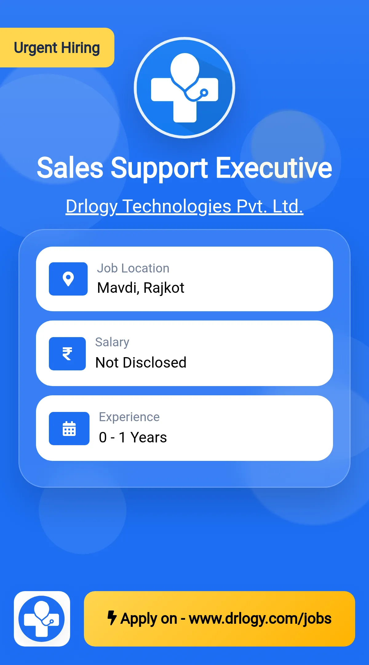 Sales Support Executive Job in Rajkot at Drlogy Technologies Pvt. Ltd.