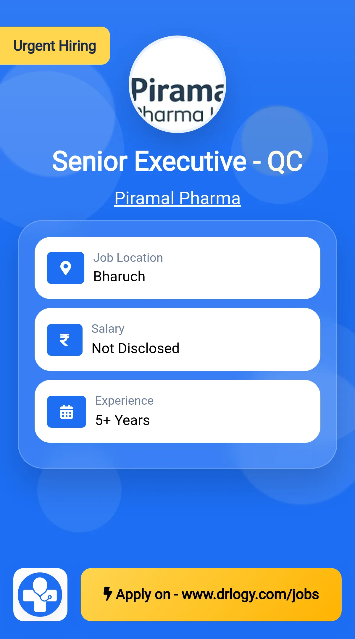 Senior Executive - QC Job in Bharuch at Piramal Pharma
