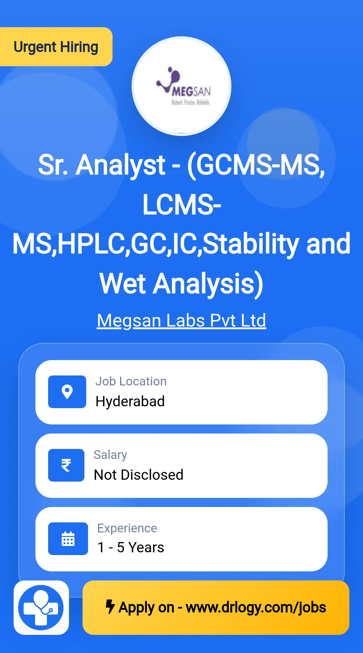 Sr. Analyst - (GCMS-MS, LCMS-MS,HPLC,GC,IC,Stability and Wet Analysis)