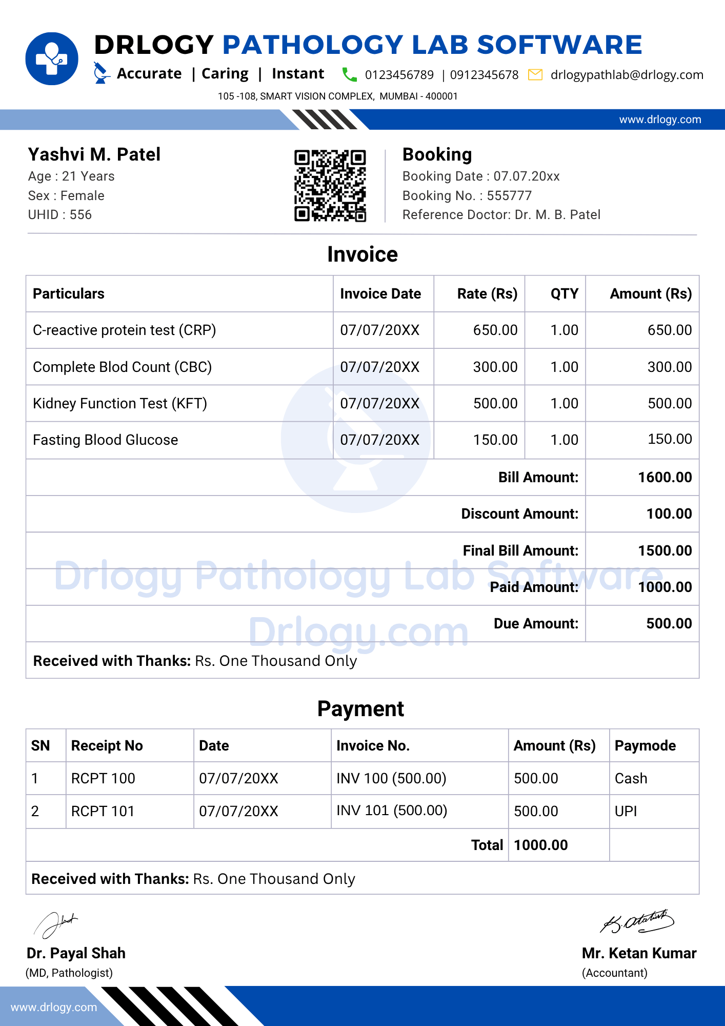 Pathology Lab Bill Format by Drlogy for Streamlined Lab Billing and Invoicing