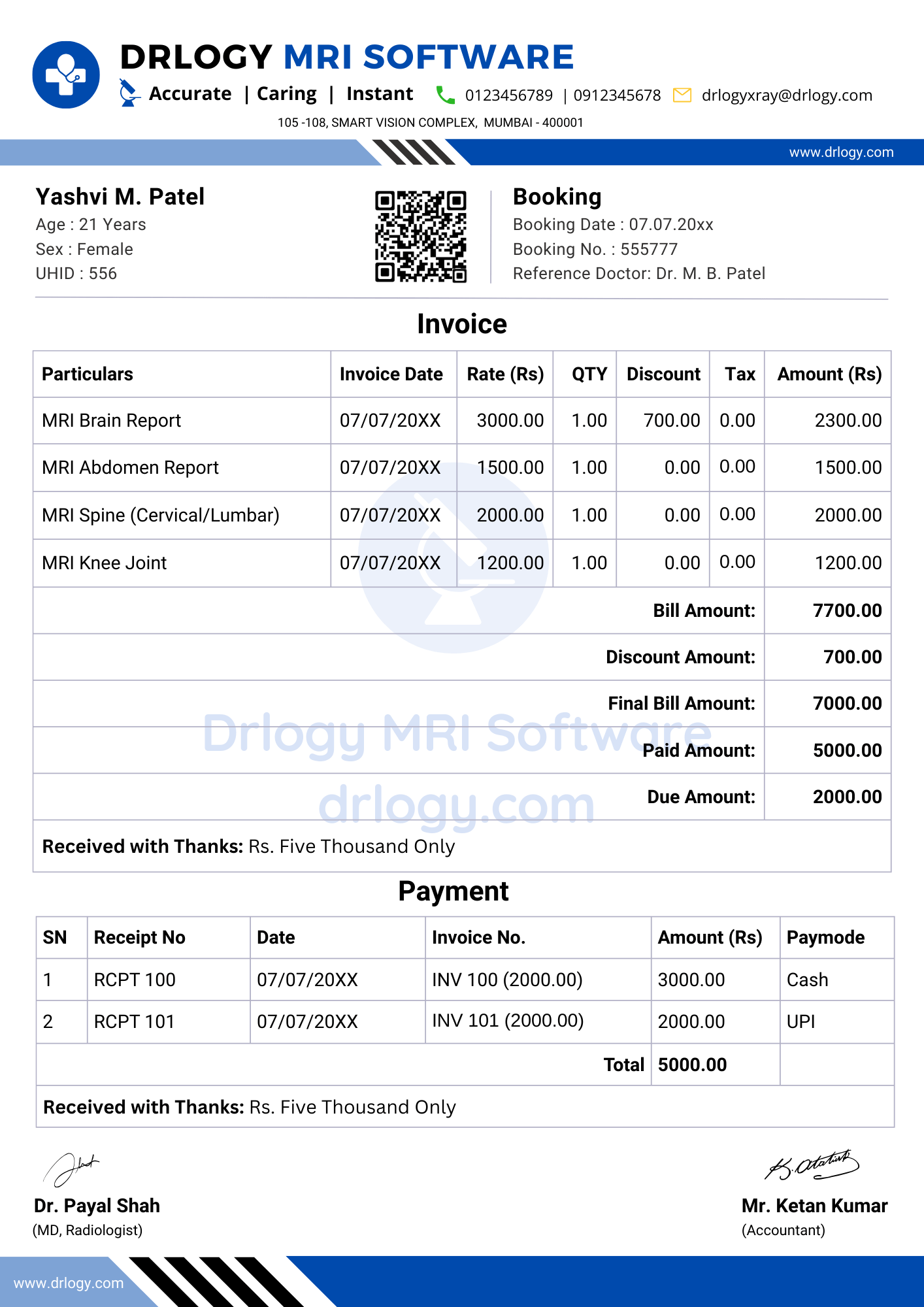 Structured mri lab bill format for use in pathology and radiology labs with MRI software integration - Drlogy