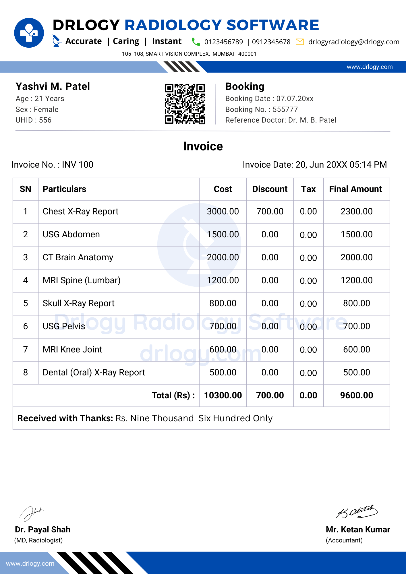 Clean radiology invoice format aligned with reporting workflow in radiology software for diagnostics - Drlogy
