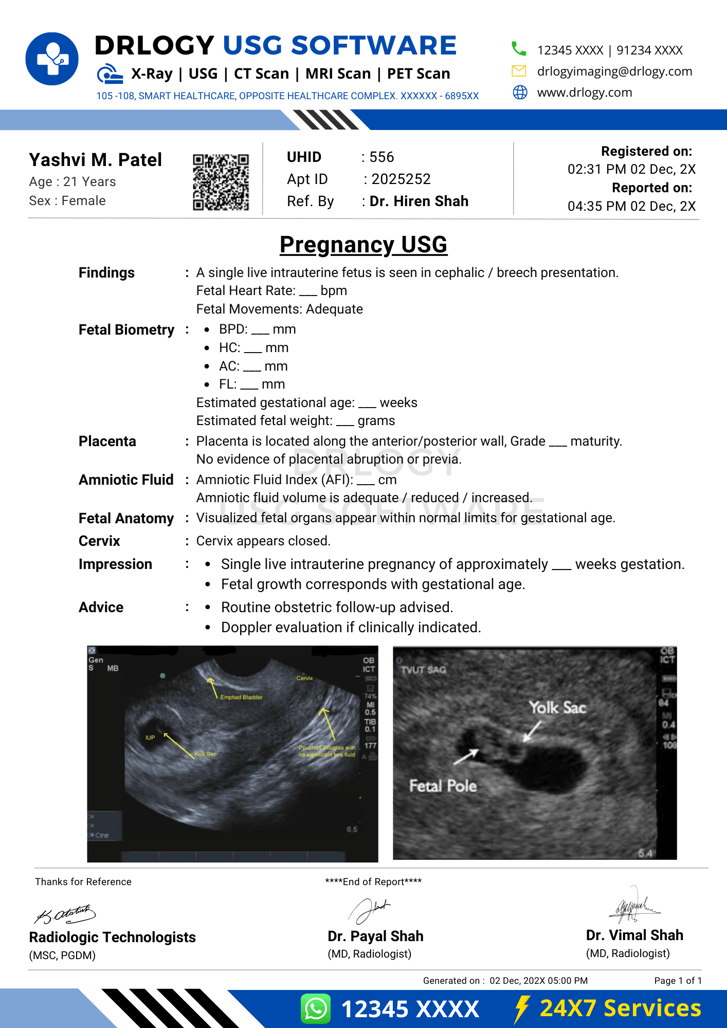 Pregnancy USG Report Format