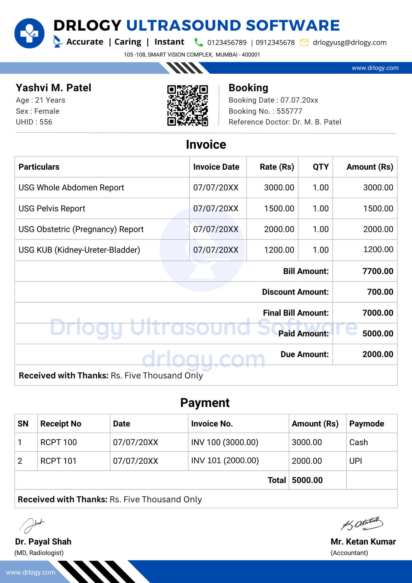 Explore ultrasound invoice formats ideal for clinics and diagnostic labs using reporting software and billing integration - Drlogy