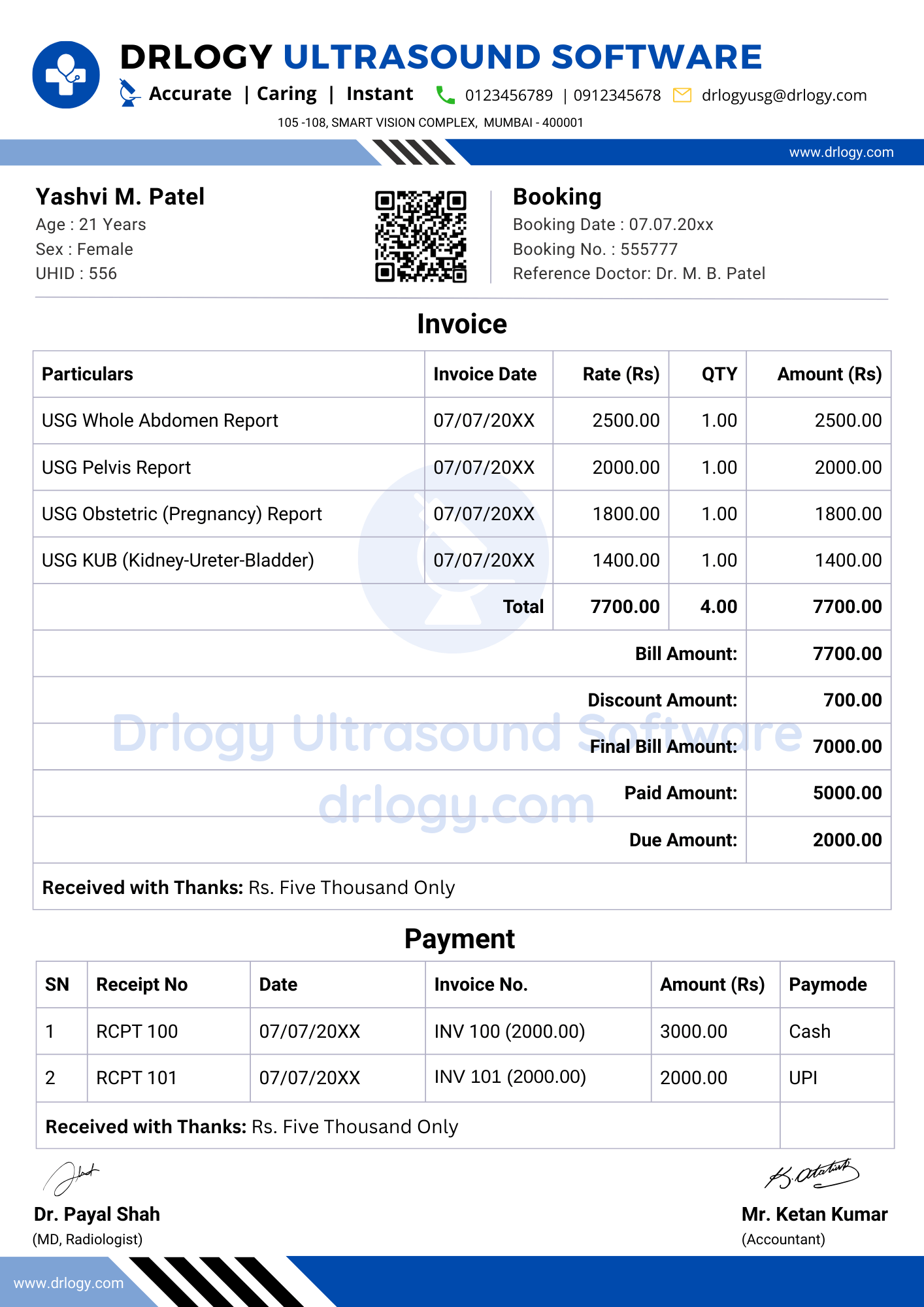 Download ultrasound test bill format suitable for reporting software in radiology and diagnostics - Drlogy